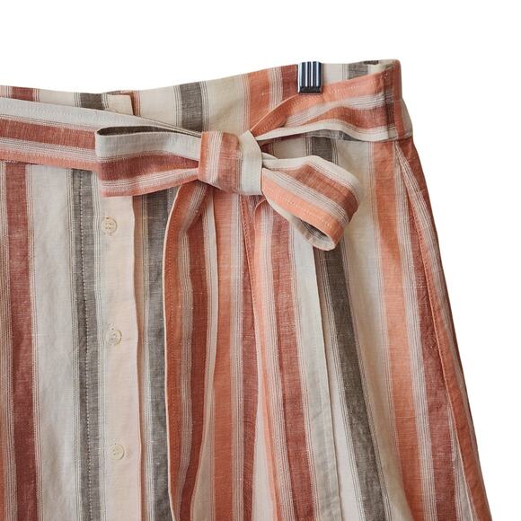 Elaine Rose Midi Skirt Pastel Striped Buttoned Bow at Waist Lined Flowy Sz 10 - Picture 2 of 6